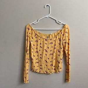 Me To We Yellow Floral Off-Shoulder Long Sleeve Crop Top